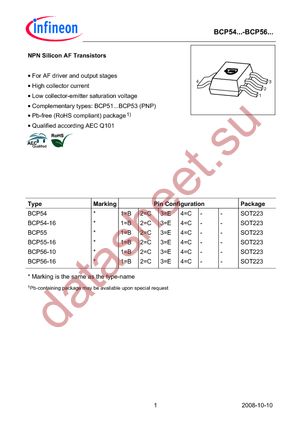 BCP 54 H6327 datasheet  